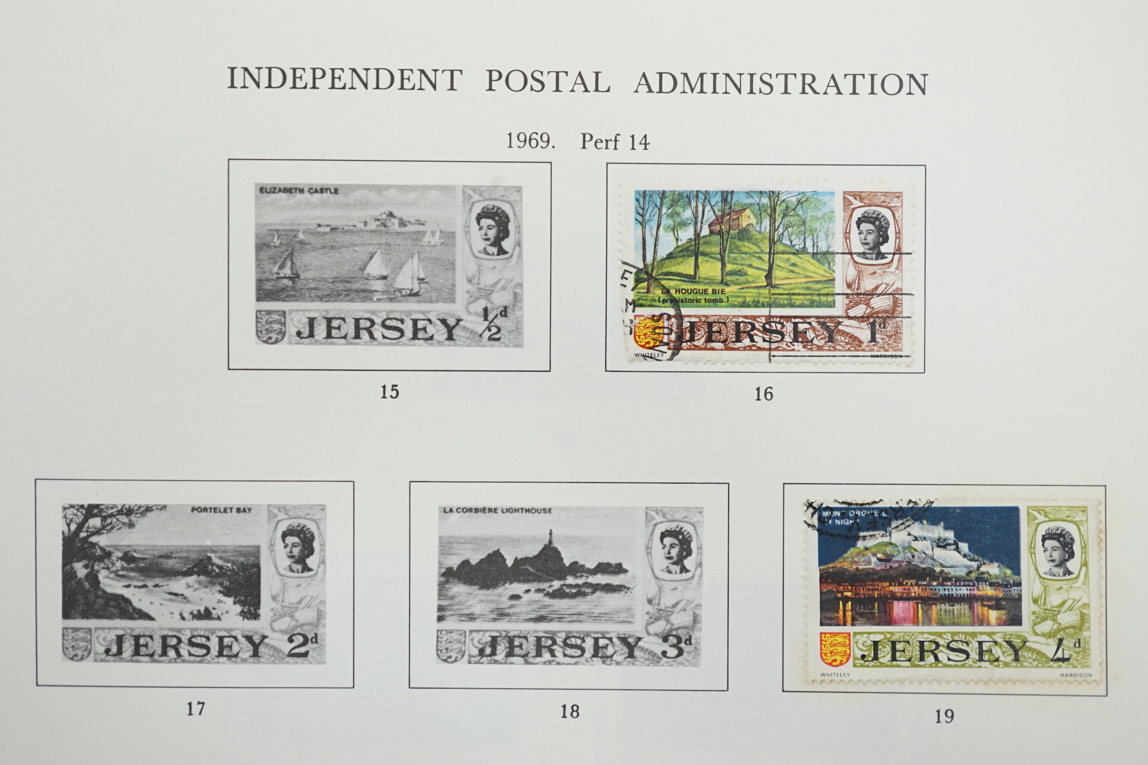Two New Age stamp albums with QEII stamps and a Channel Islands album